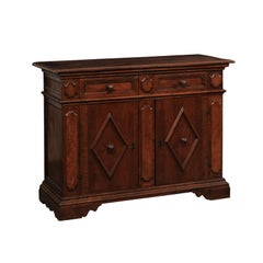 Consola Credenza Italiana de Madera con Puertas de Paneles de Diamante, Mediados S. XIX
