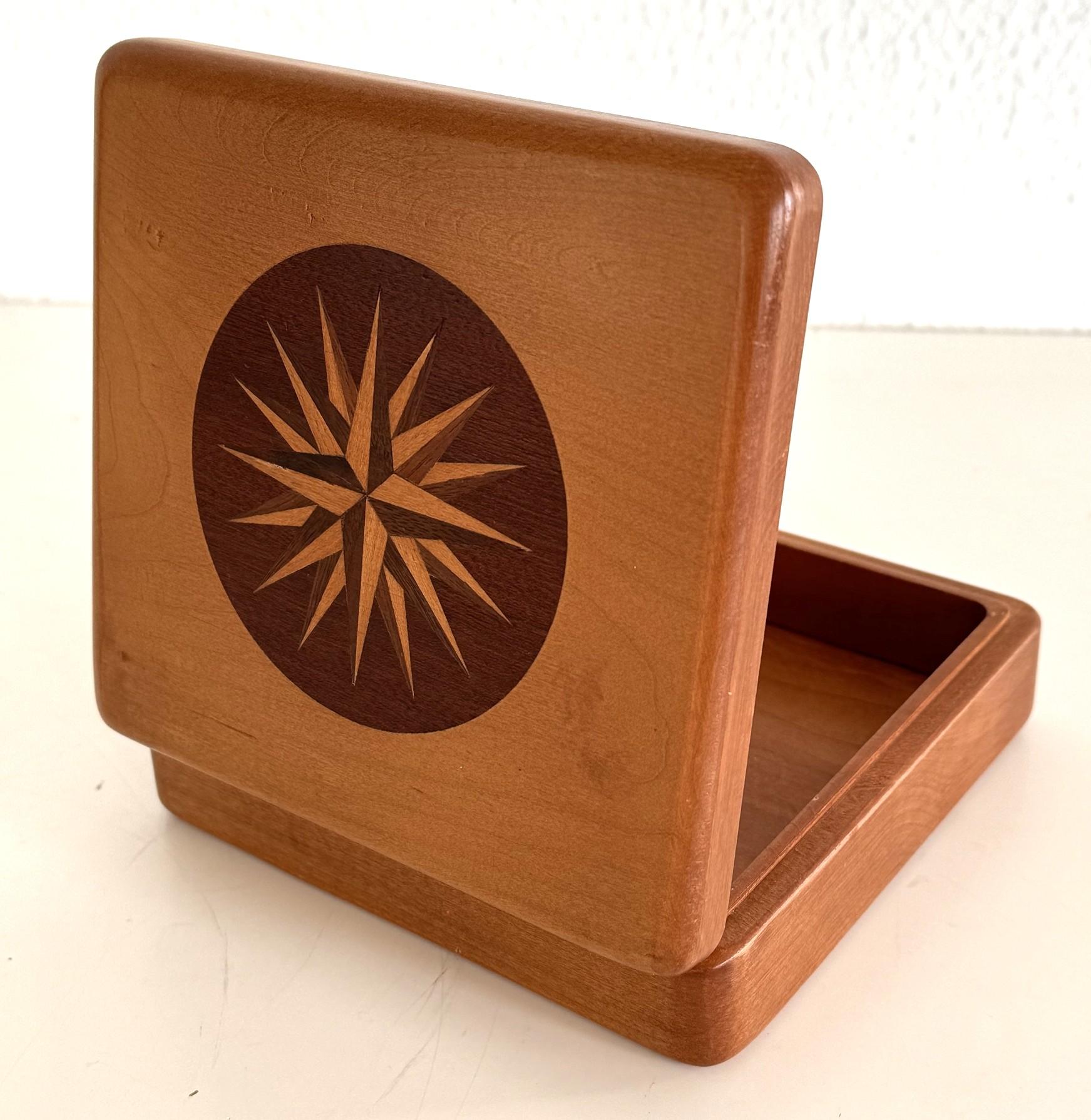 Mid-Century Modern Italian Wooden Decorative Box with Wind Rose, 1970s For Sale