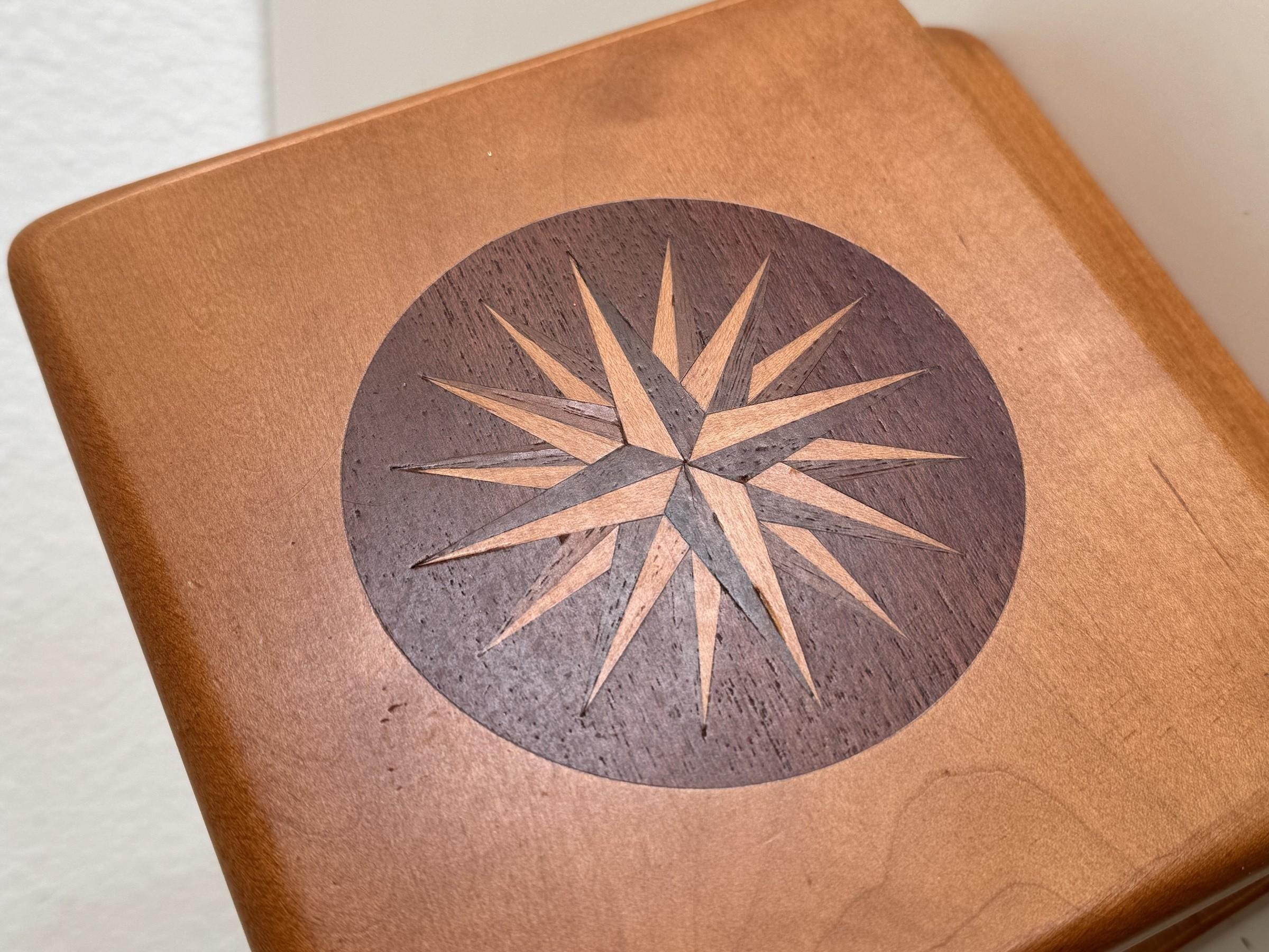 Hand-Crafted Italian Wooden Decorative Box with Wind Rose, 1970s For Sale