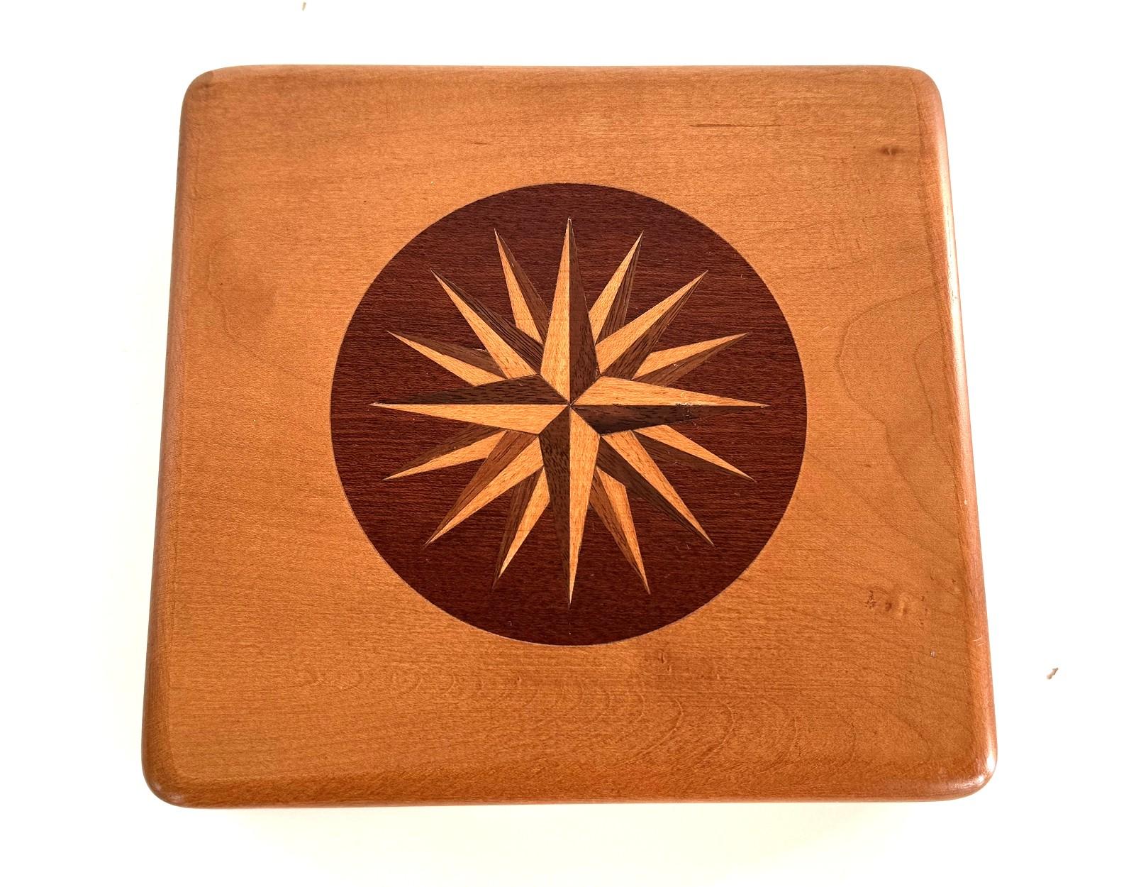 Mid-20th Century Italian Wooden Decorative Box with Wind Rose, 1970s For Sale