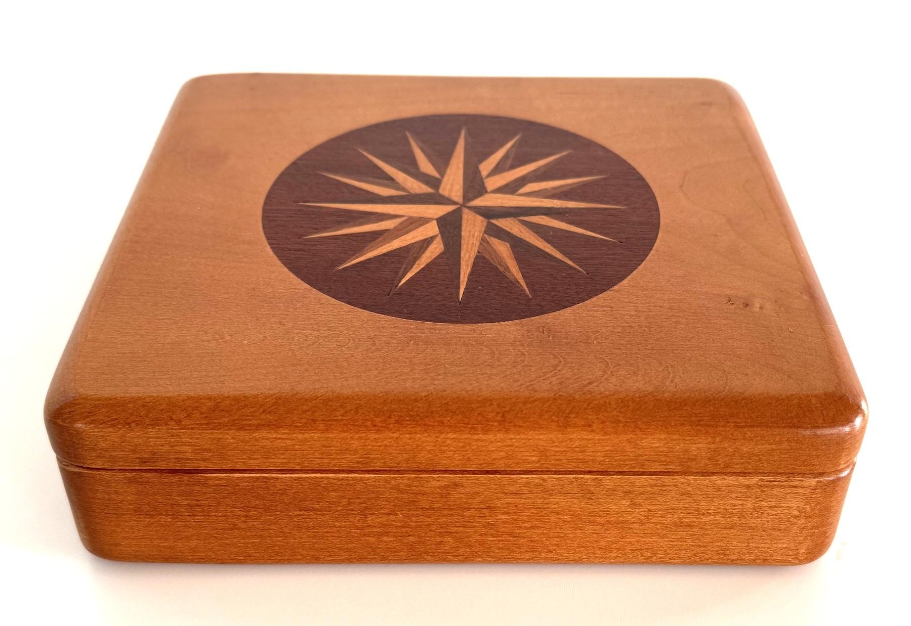Italian Wooden Decorative Box with Wind Rose, 1970s For Sale 2
