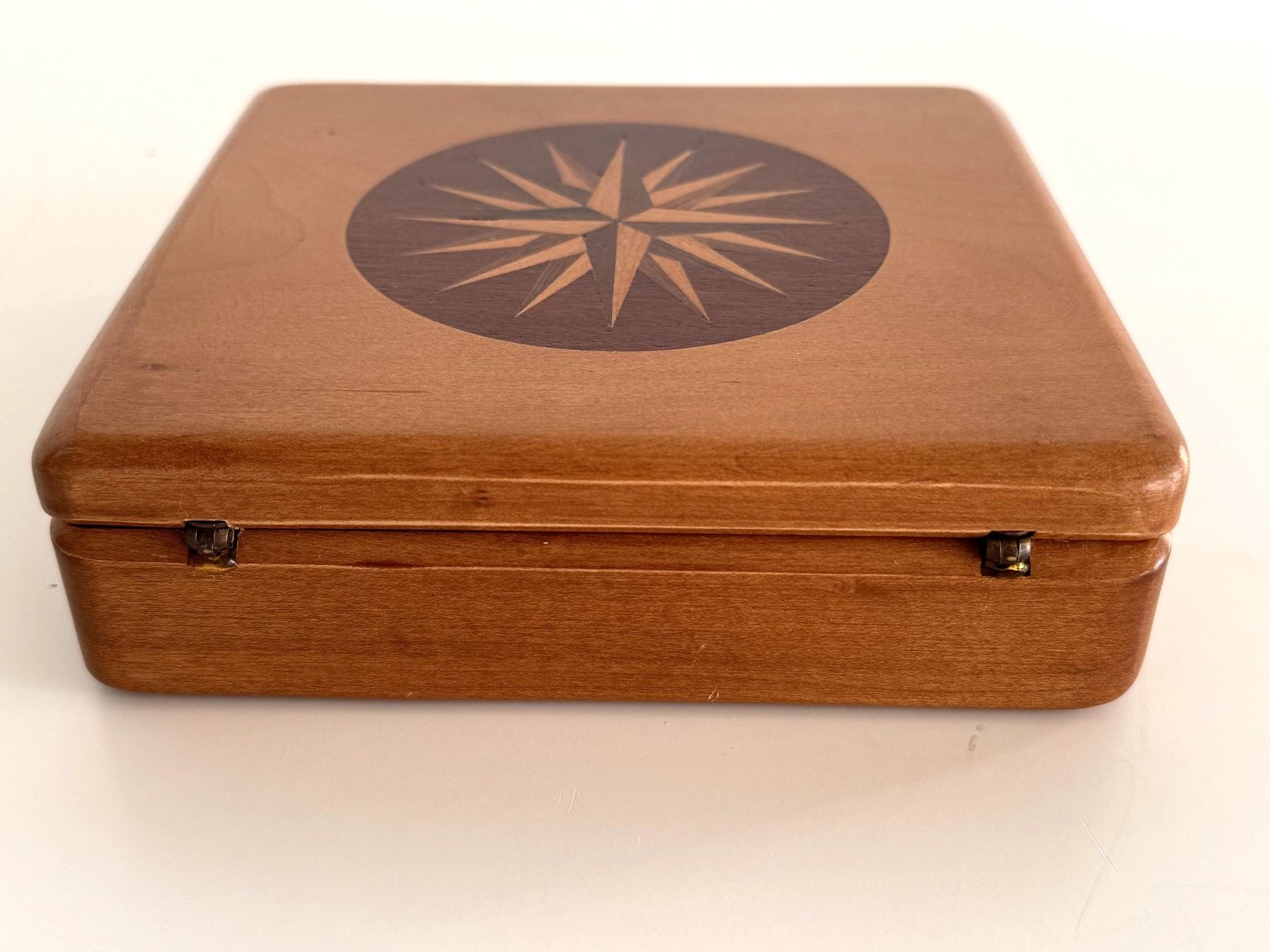 Italian Wooden Decorative Box with Wind Rose, 1970s For Sale 3