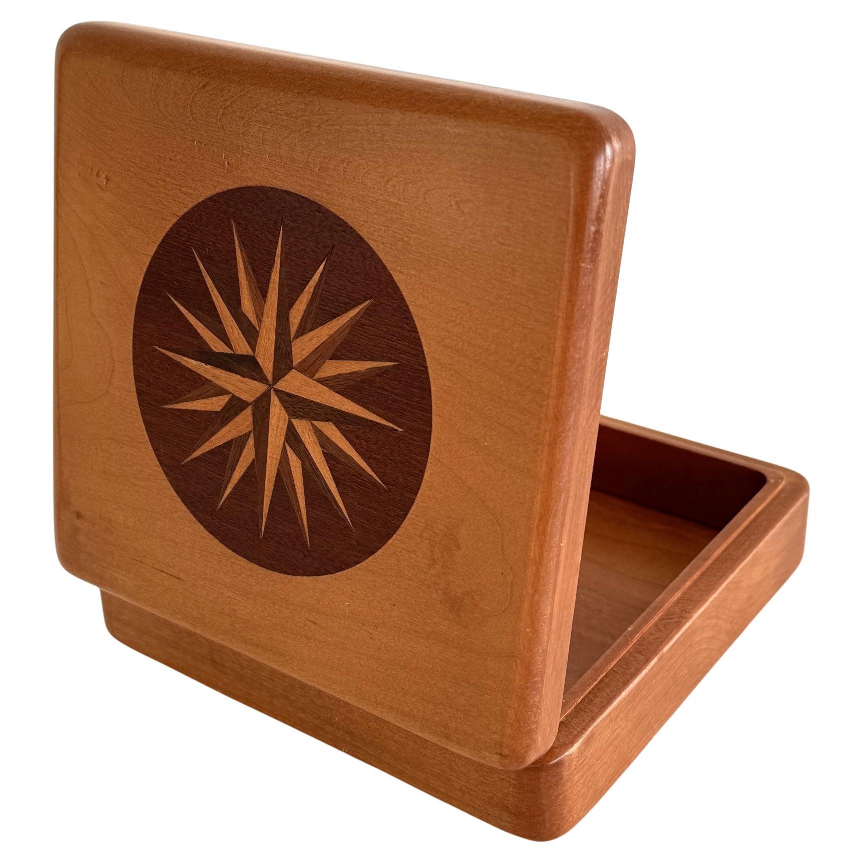 Italian Wooden Decorative Box with Wind Rose, 1970s For Sale