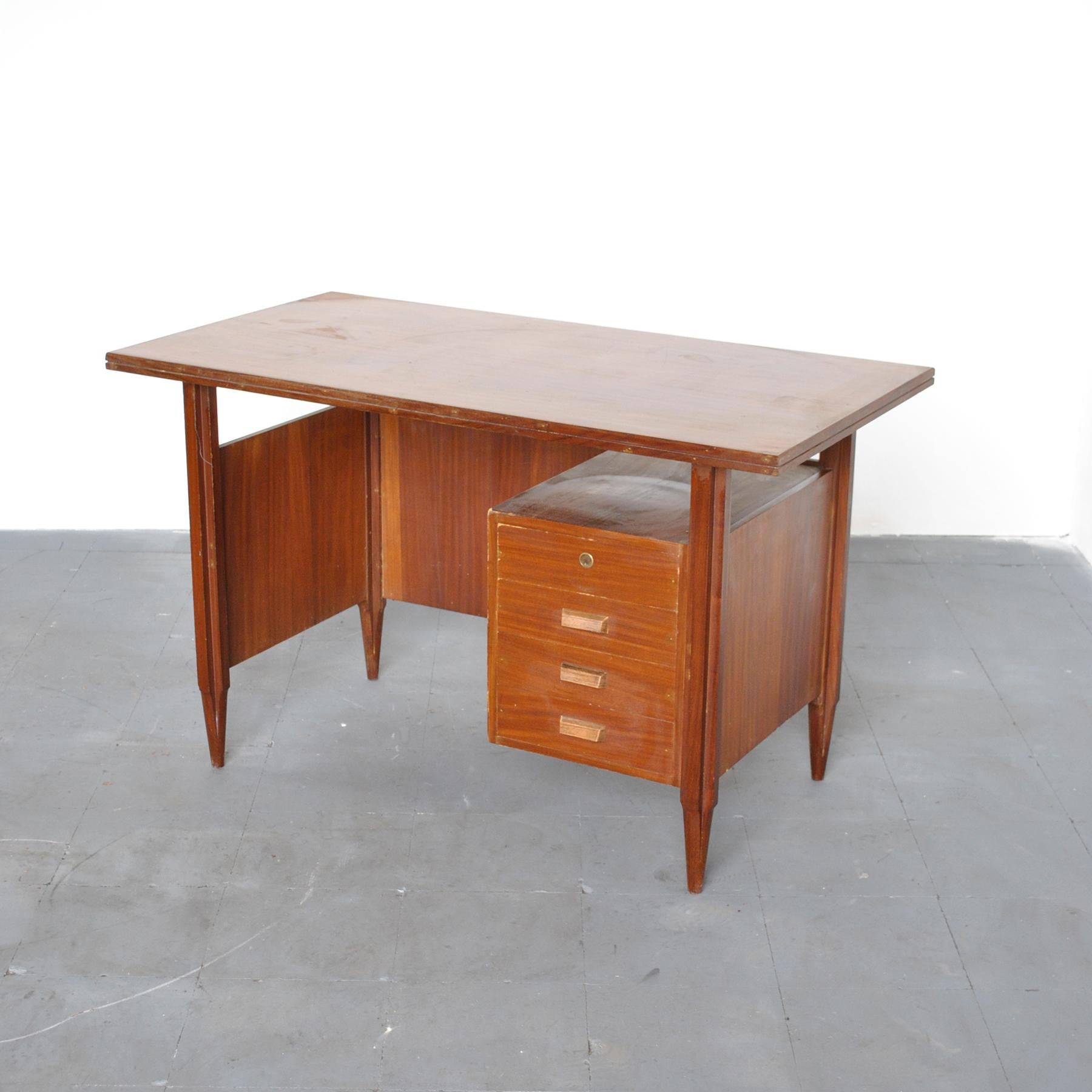 Wooden desk from the measurements contained with chest of drawers, Italian, 60s.