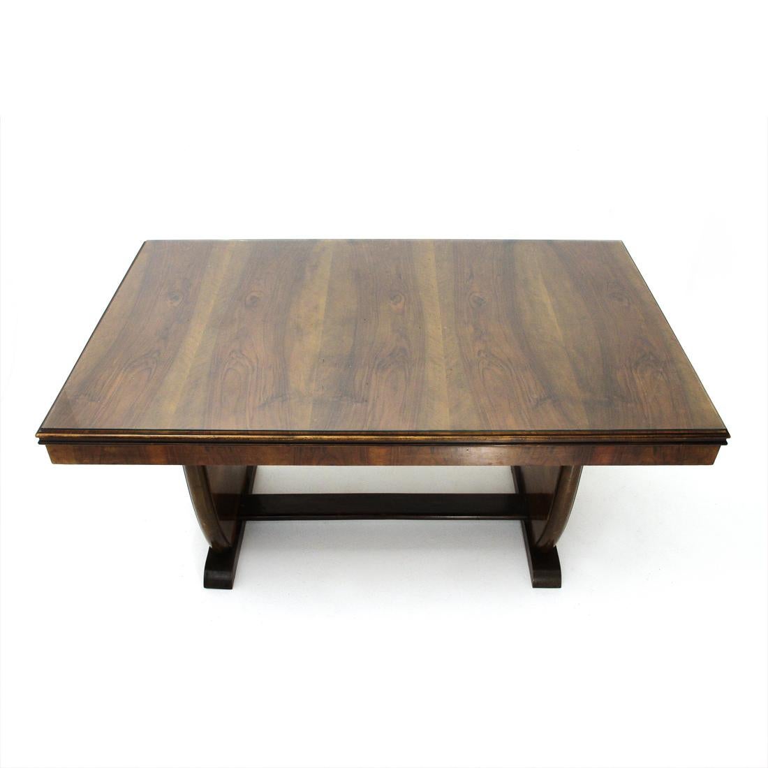 Glass Italian Wooden Dining Table, 1940s For Sale