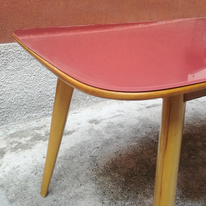 Mid-20th Century Italian Wooden Dining Table with Pink Glass Top, 1960s