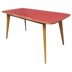 Italian Wooden Dining Table with Pink Glass Top, 1960s