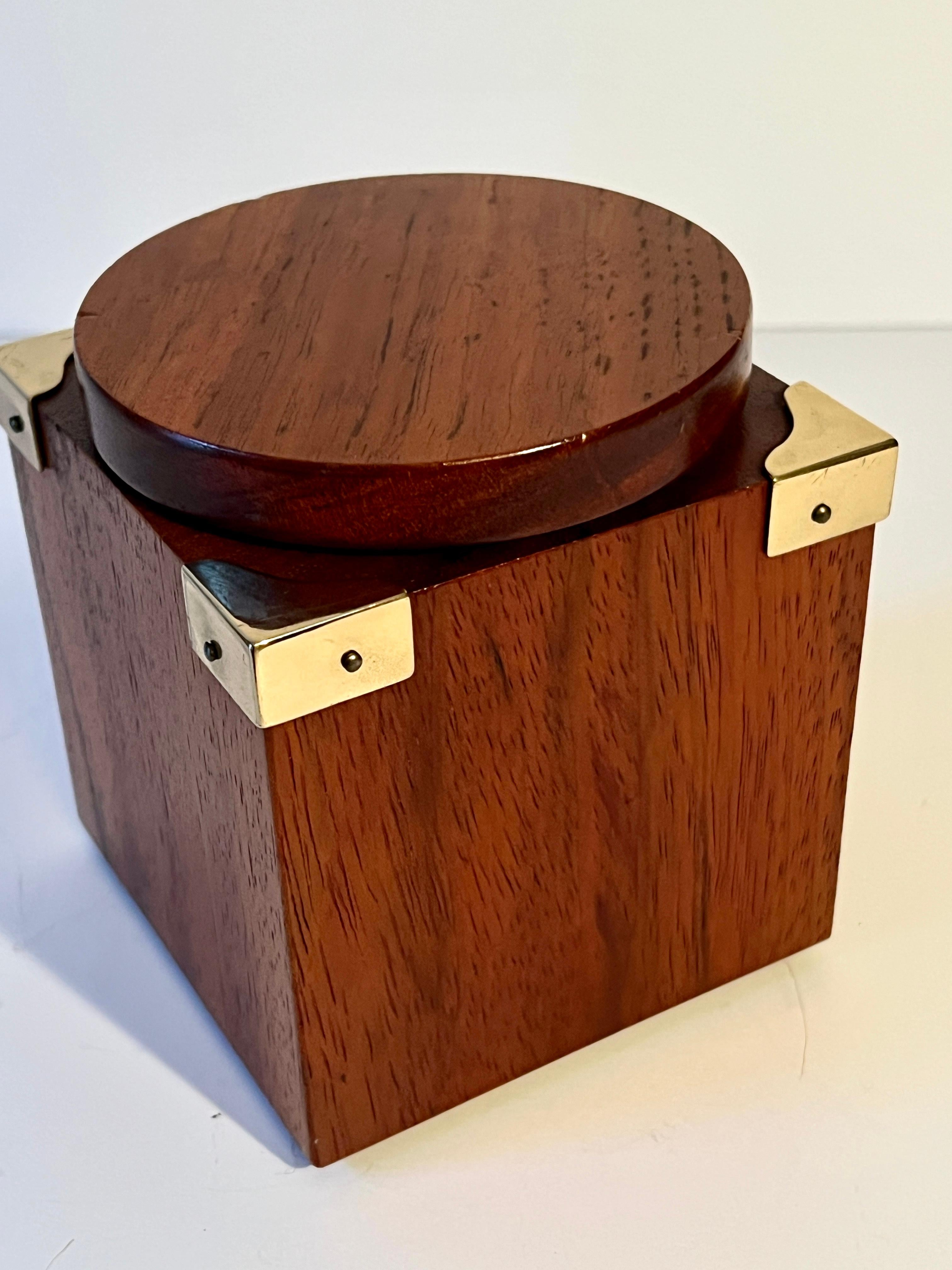 Mid-Century Modern Italian Wooden Humidor with Brass Corner Accents and Moisture control For Sale