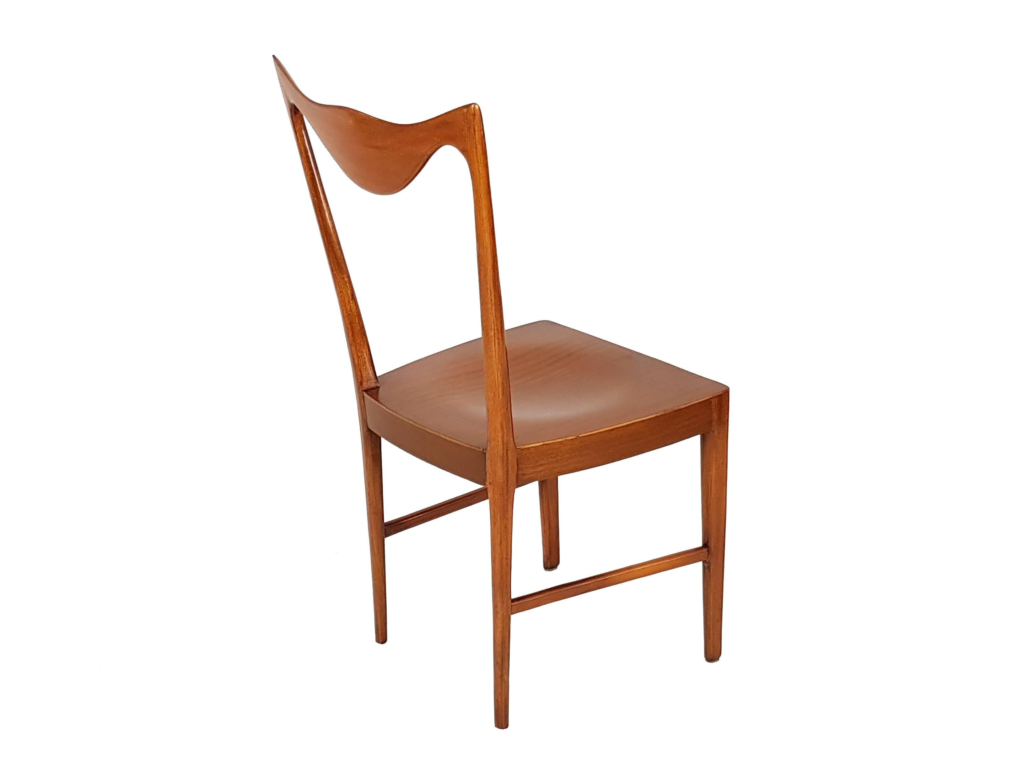 20th Century Italian Wooden Midcentury Dining Chairs with Sculptural Backrest, Set of Six