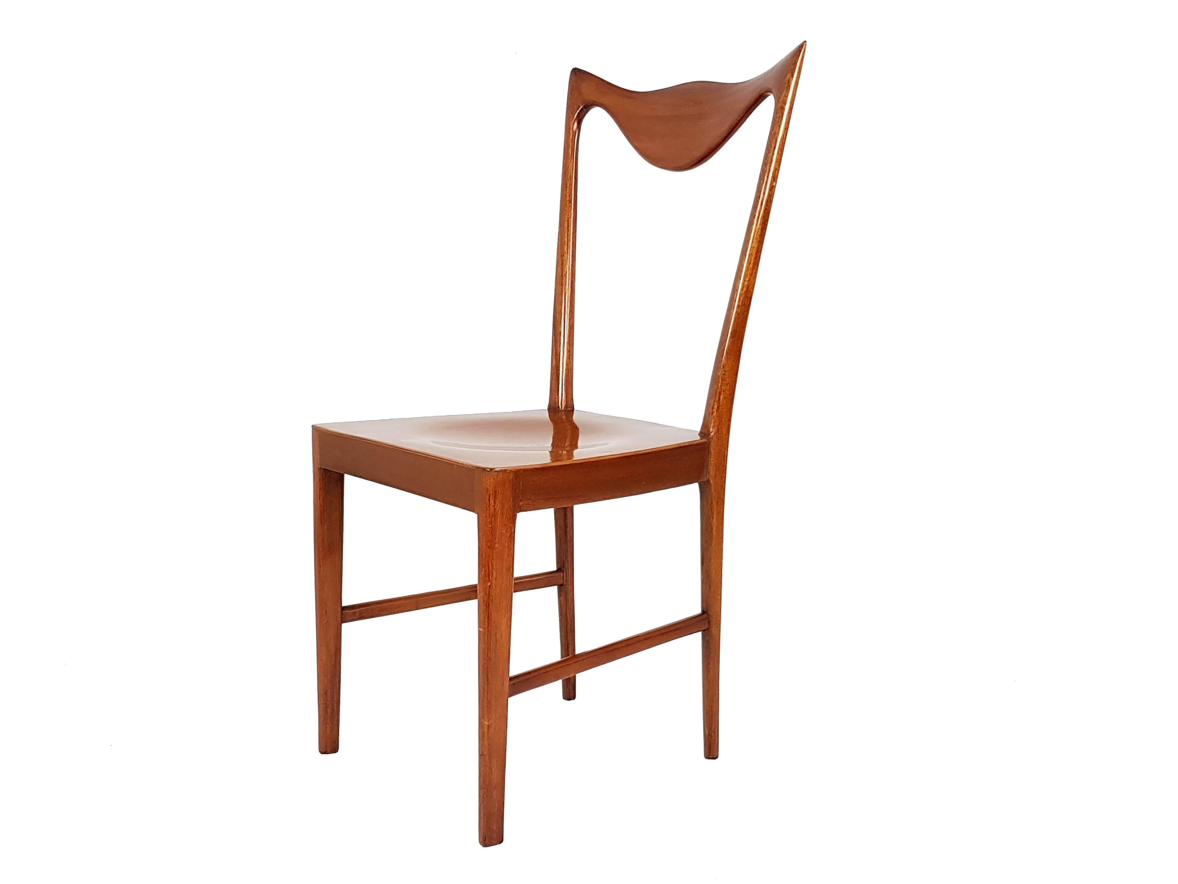 Italian Wooden Midcentury Dining Chairs with Sculptural Backrest, Set of Six 4