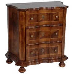 Italian Wooden Nightstand with Maple & Walnut Inlay, Serpentine Front, 1960