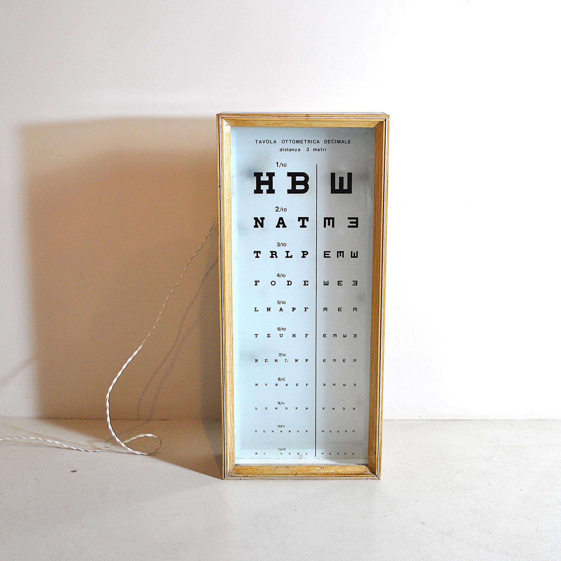 Italian wooden optotype, optometer from the 1960s.