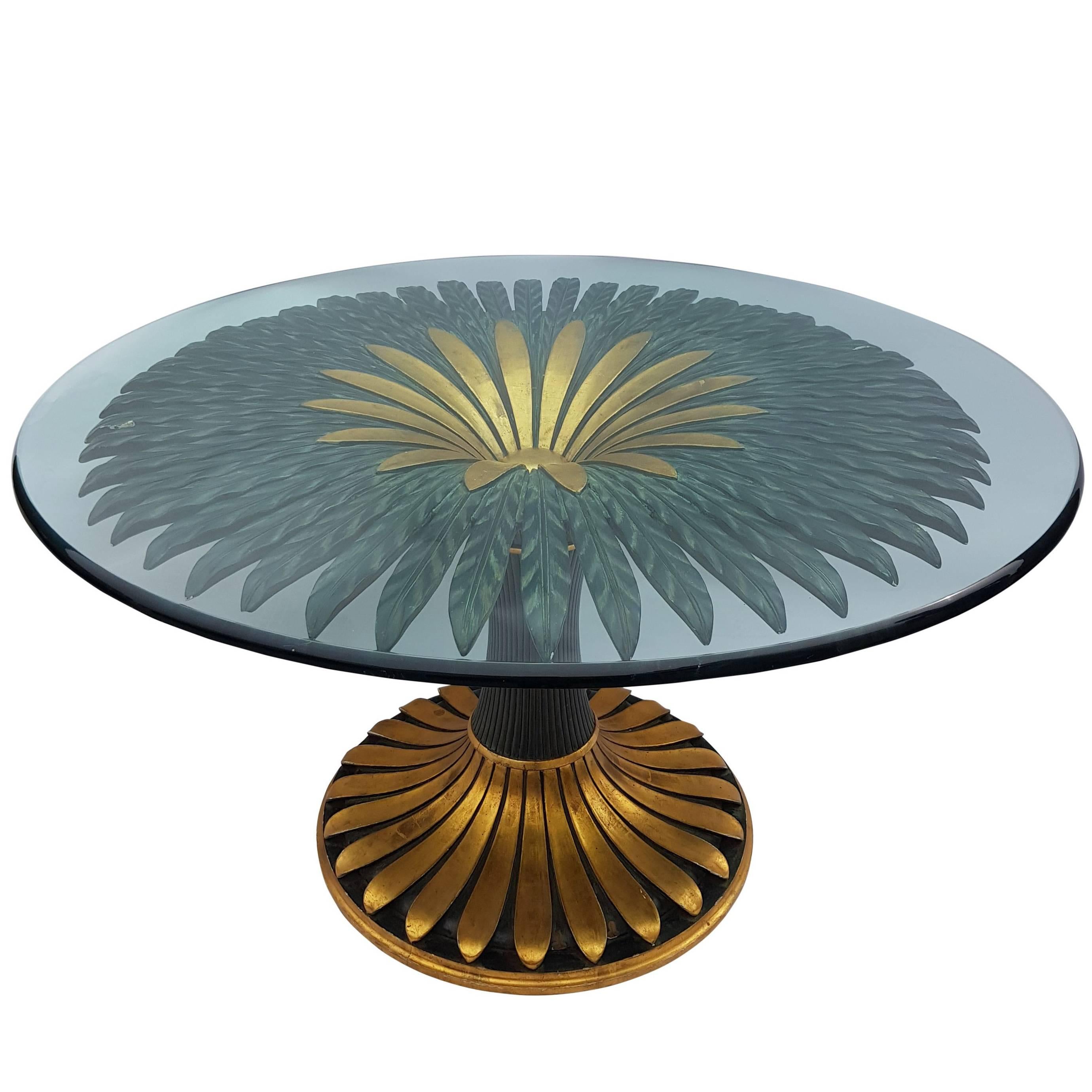 Italian Wooden Palm Tree Flower Dining Table For Sale