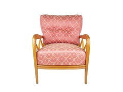 Italienischer Sessel aus Holz und rosa lachsfarbenem Stoff aus den 1940er Jahren, Paolo Buffa zugeschrieben