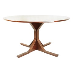 Italian Wooden Round, 1960s Dining Table by Gianfranco Frattini for Bernini