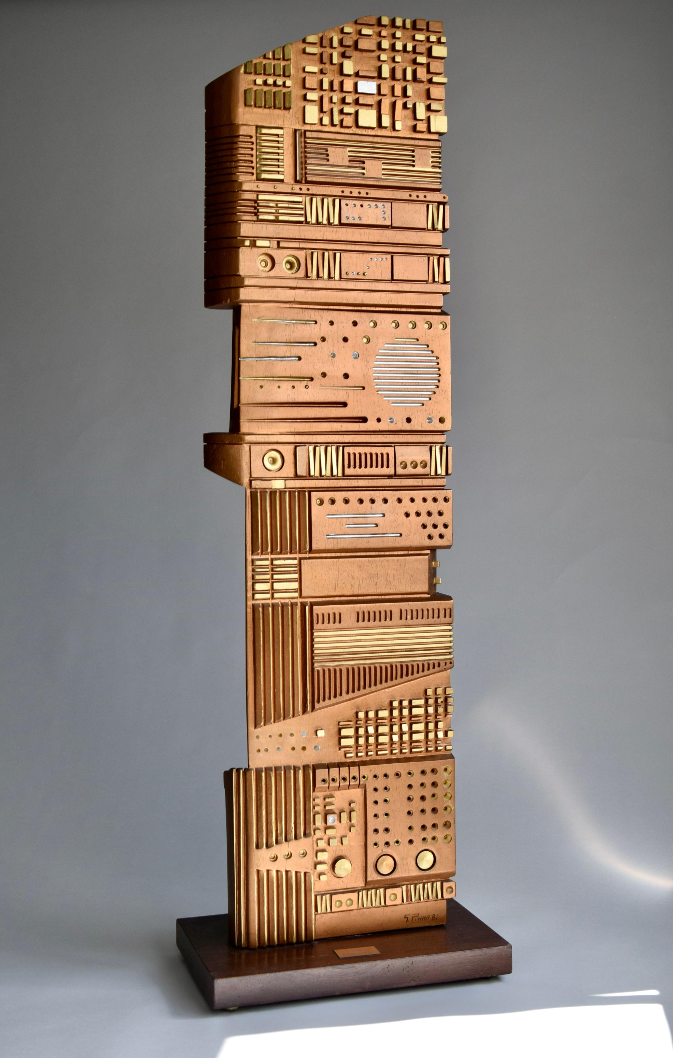 Italian Wooden XXL Sculpture by Gianni Pinna, 1981 For Sale 1