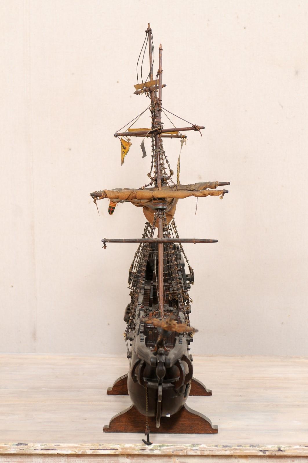 Italian Wooden Ship Model of a 15th/16th C. Galleon, Tall Ship, 3-Masat Schooner In Good Condition For Sale In Atlanta, GA
