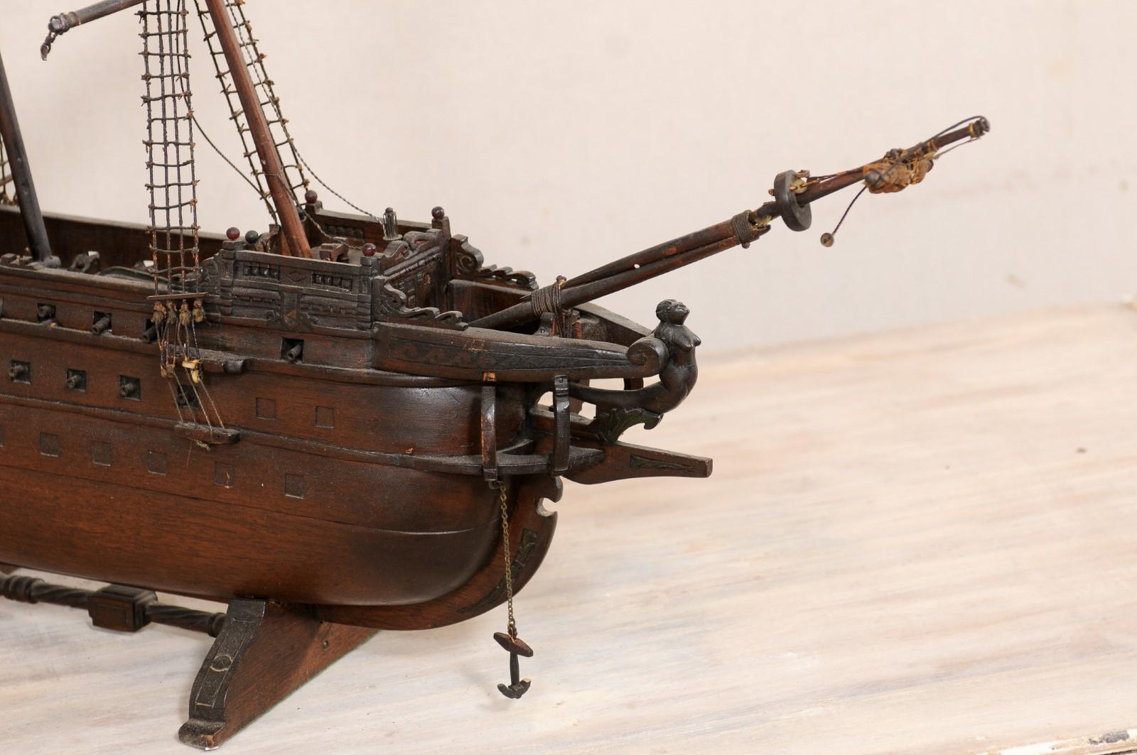Italian Wooden Ship Model of a 15th/16th C. Galleon, Tall Ship, 3-Masat Schooner For Sale 1