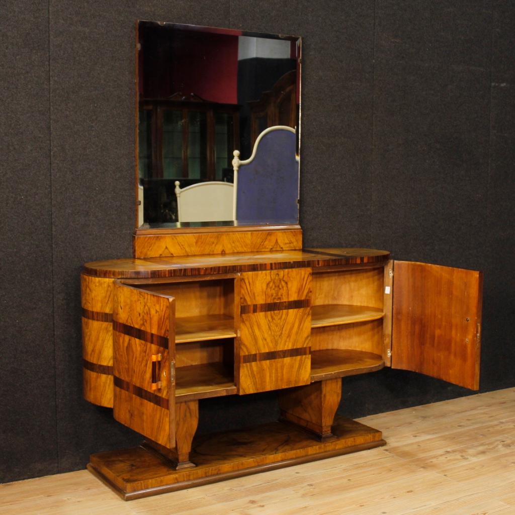 Burl Italian Wooden Sideboard with Mirror in Art Deco Style from 20th Century