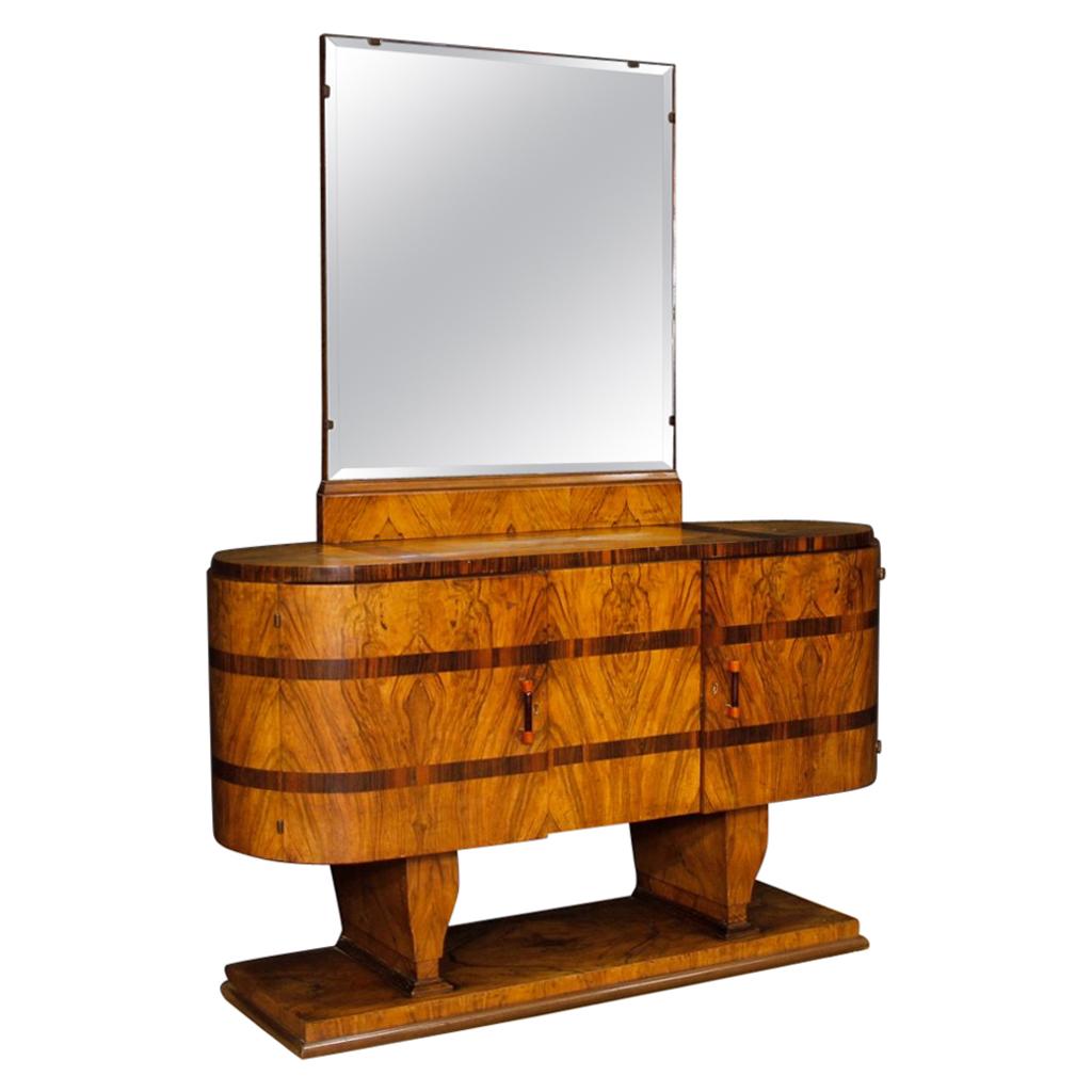Italian Wooden Sideboard with Mirror in Art Deco Style from 20th Century
