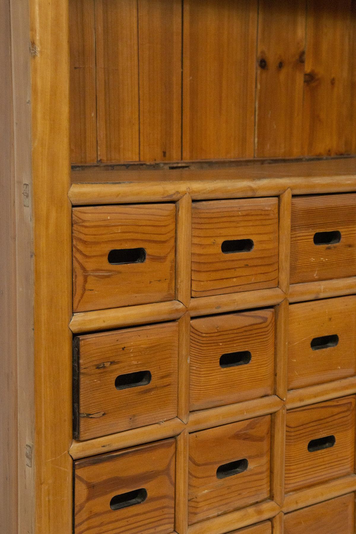 Industrial Italian Wooden Storage Cabinet with Drawers For Sale