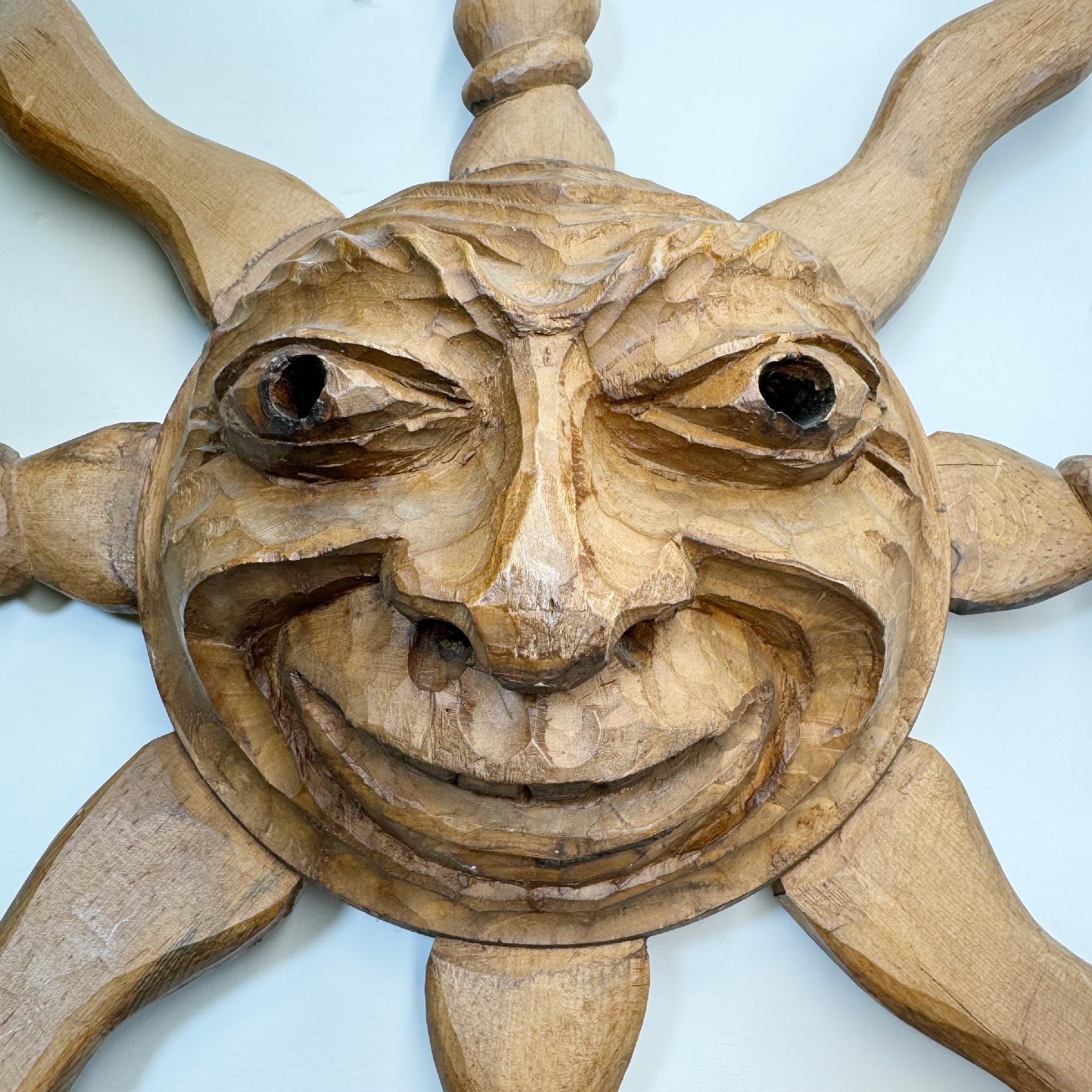 Folk Art Italian Wooden Sun Face Mask Carving by Hermann Reichegger For Sale