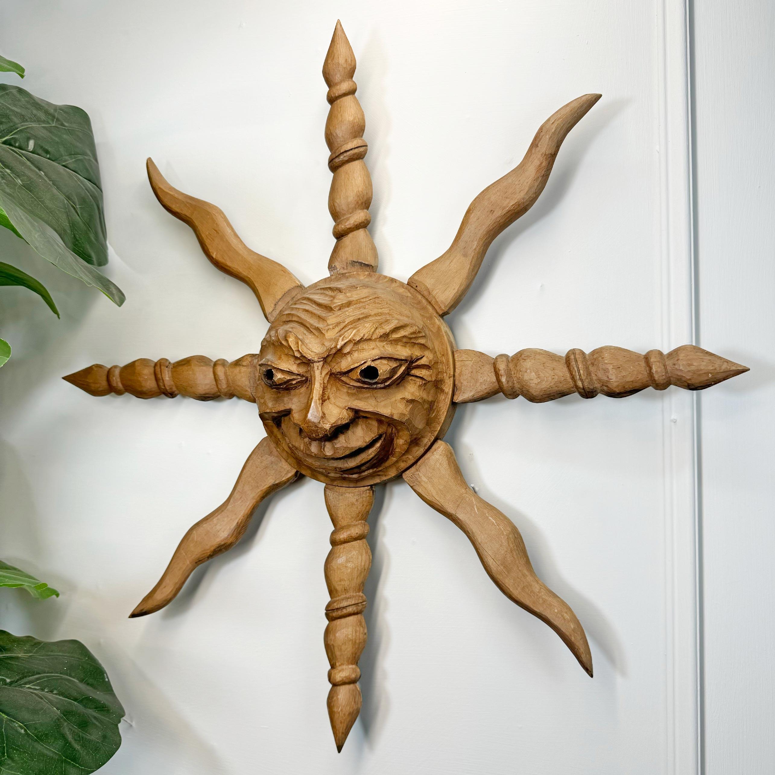 20th Century Italian Wooden Sun Face Mask Carving by Hermann Reichegger For Sale