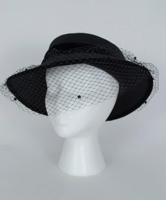 Italian Wool Mourning Funeral Hat with Dotted Veil, 1970s