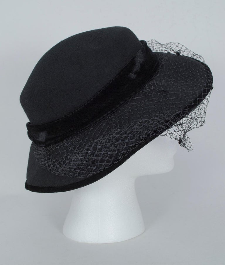 Italian Wool Mourning Funeral Hat with Dotted Veil, 1970s at 1stDibs