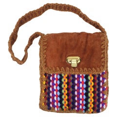 Vintage Italian Wool Knit & Suede Bohemian Handbag, 1960's