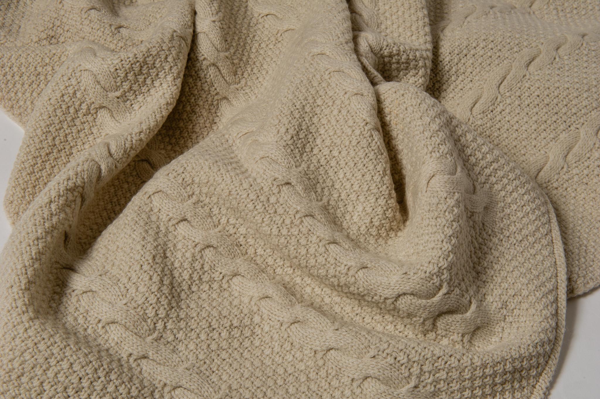 Modern Italian Wool Knitted Unusual Plaid, working with Braids