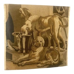 Italian Wool Tapestry Fragment, Three Dogs After Jordaens Art