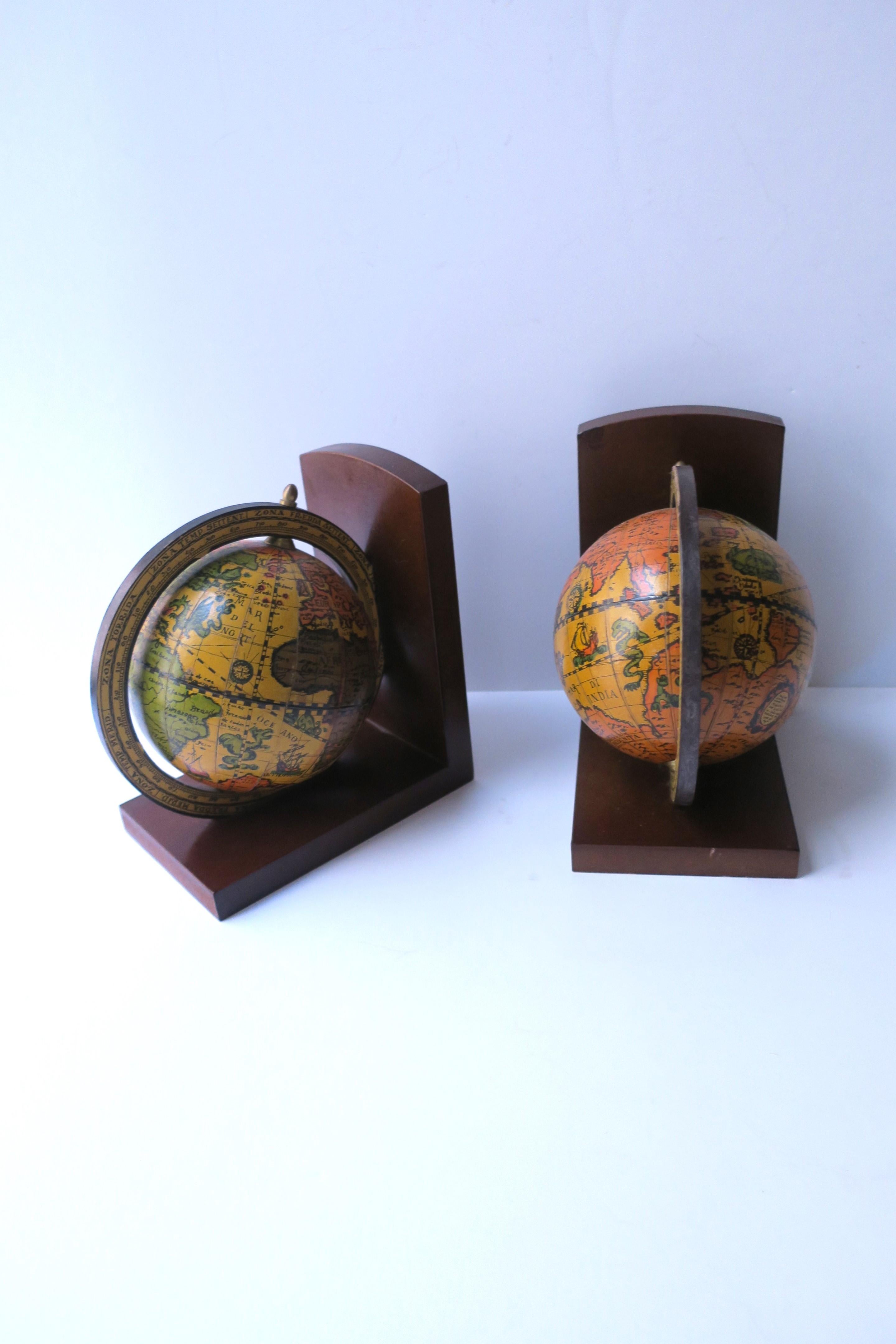 Mid-Century Modern Italian World Globe Bookends, Pair For Sale