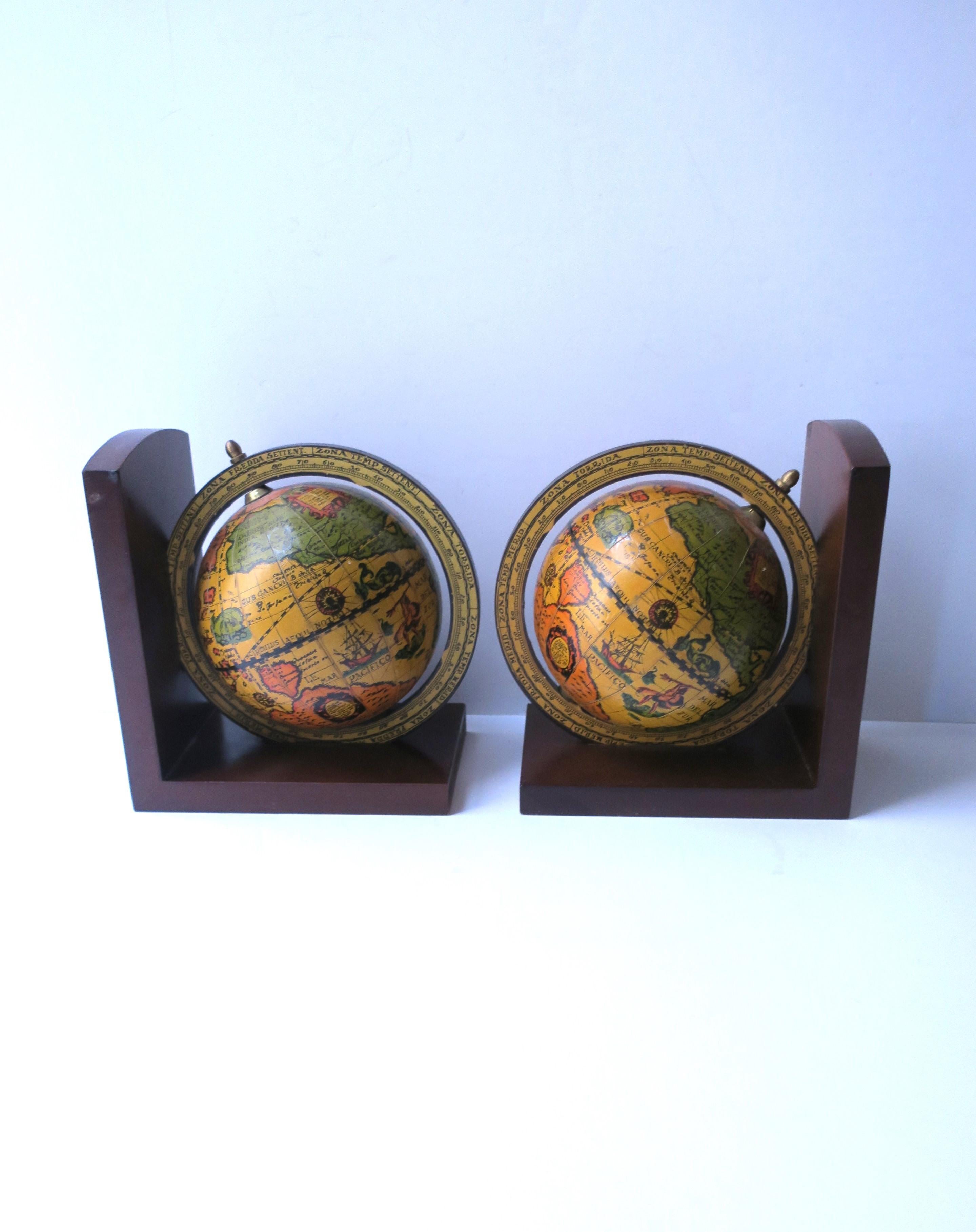 Italian World Globe Bookends, Pair In Good Condition For Sale In New York, NY