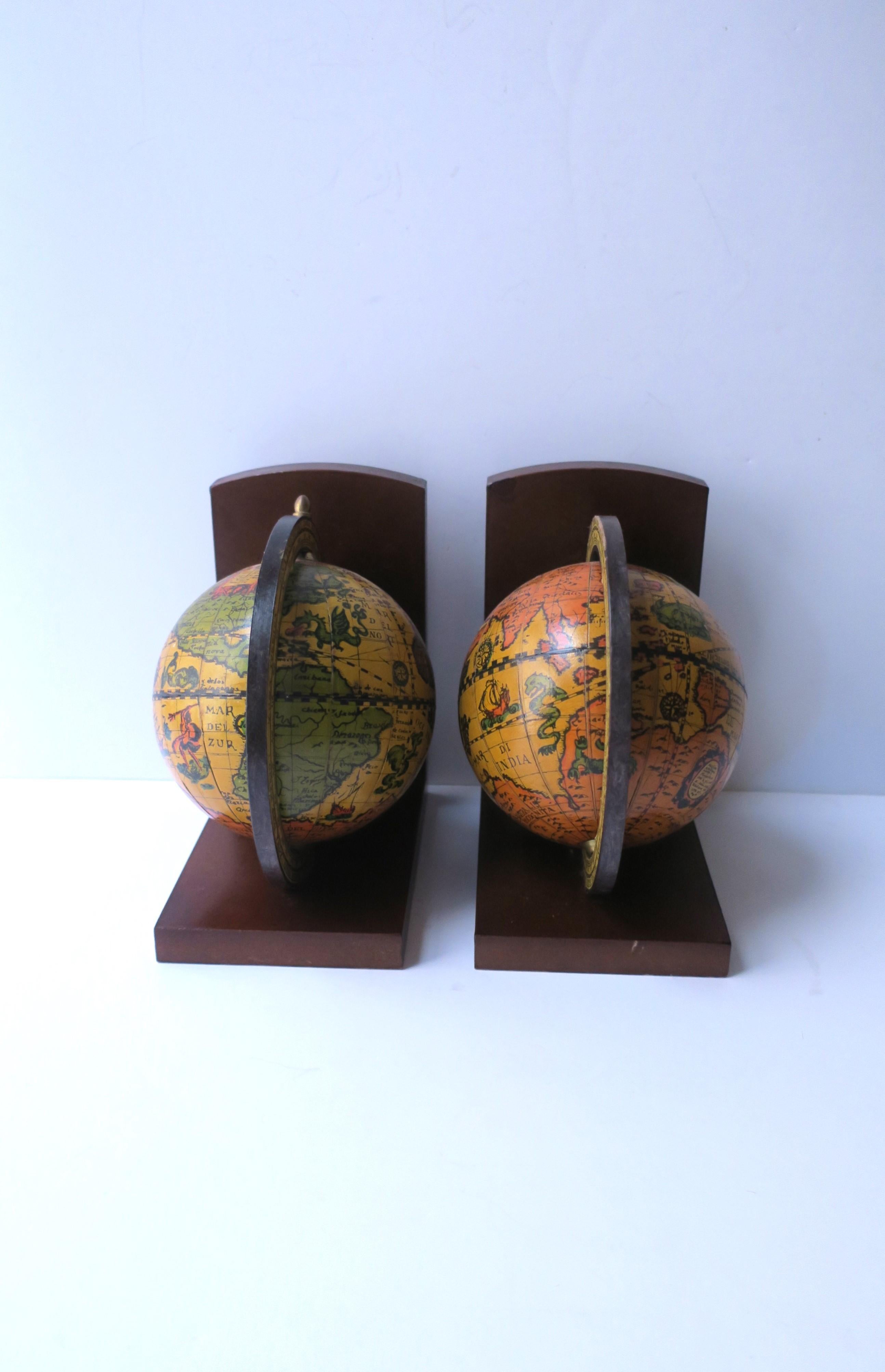 20th Century Italian World Globe Bookends, Pair For Sale