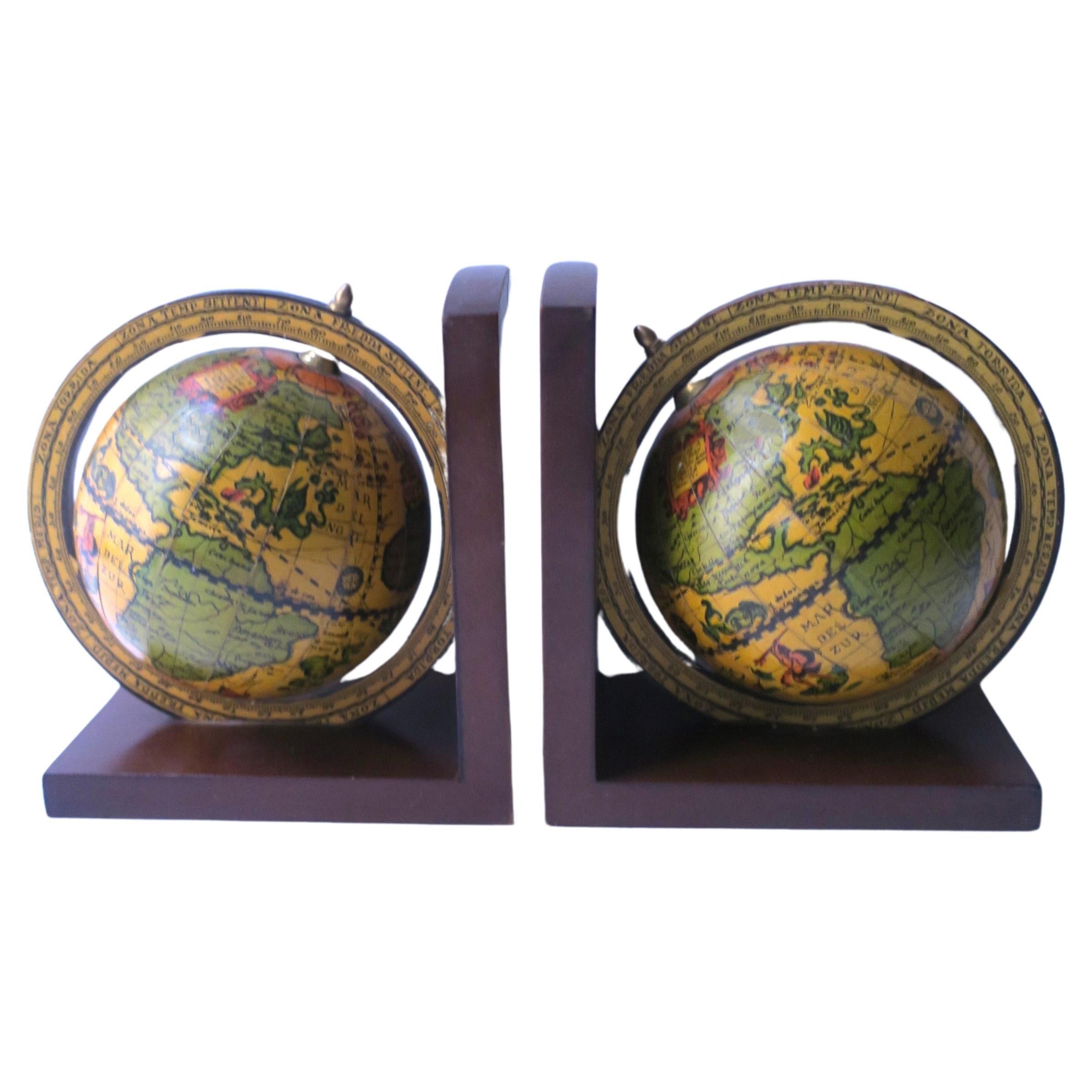 Italian World Globe Bookends, Pair For Sale
