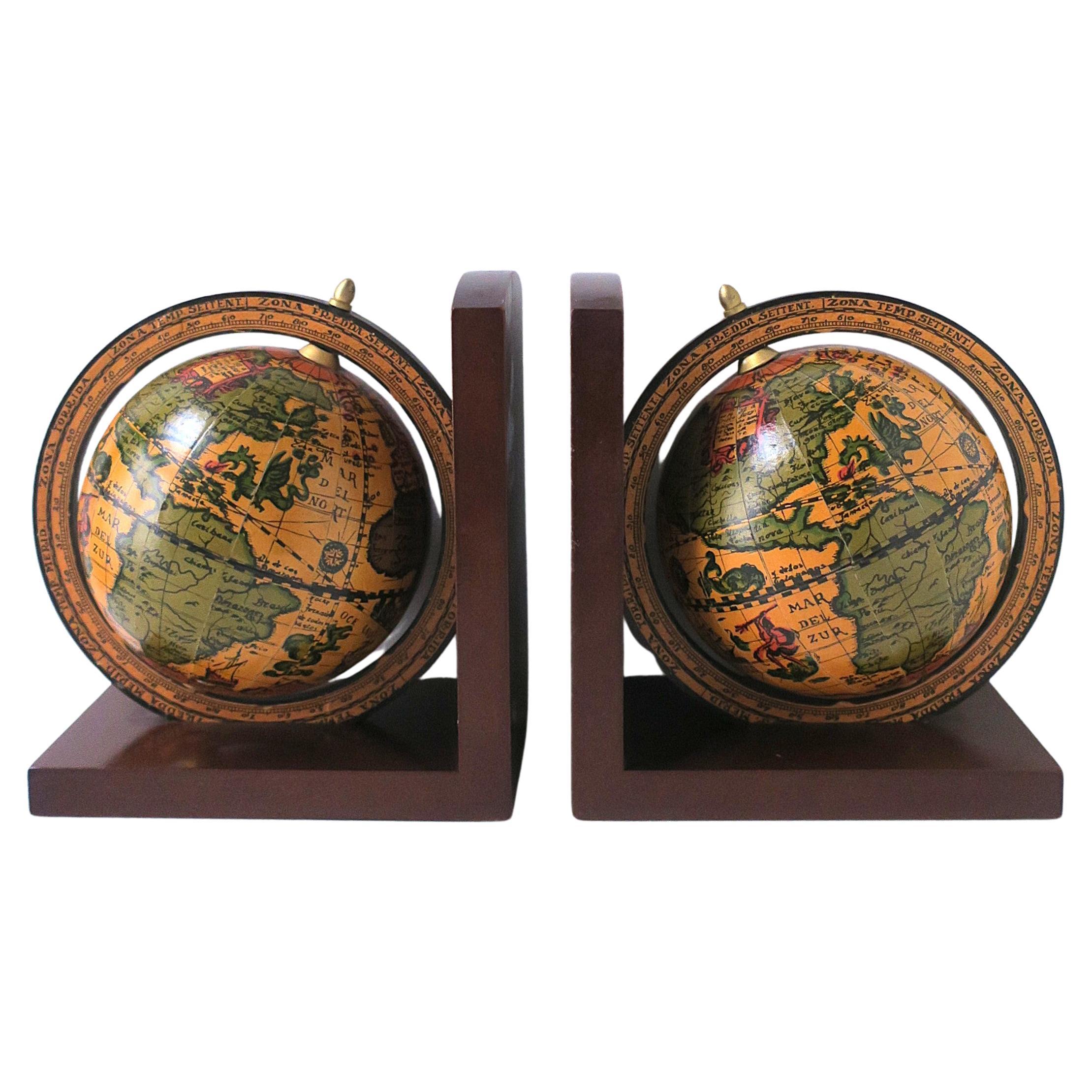 Italian World Globe Bookends, Pair