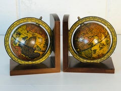 Italian World Globe Wood Bookends, Pair