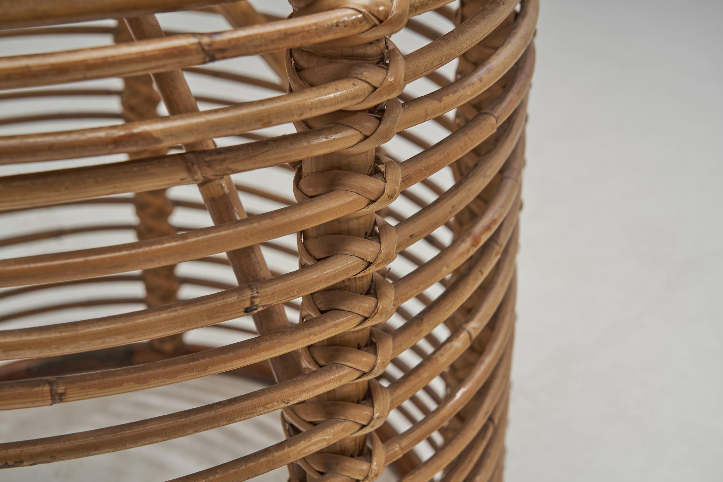 Italian Woven Bamboo and Wicker Stools in the Manner of Tito Agnoli, Italy 1960s 10