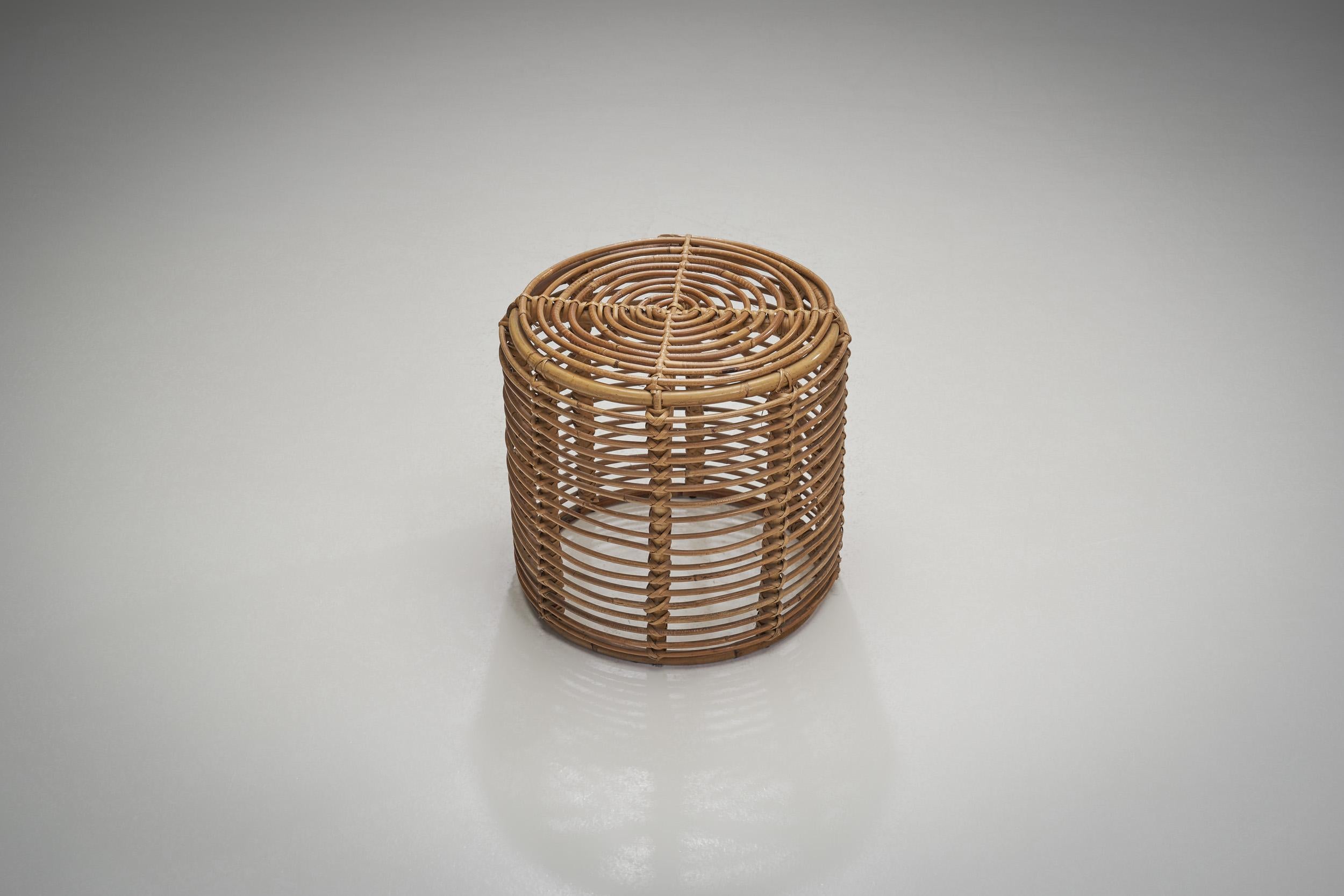 Italian Woven Bamboo and Wicker Stools in the Manner of Tito Agnoli, Italy 1960s 1