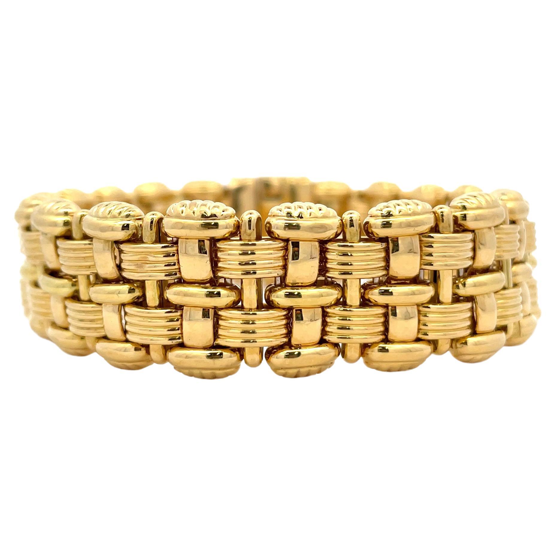 Italian Woven Bracelet 18 Karat Yellow Gold 47.1 Grams OTC Designer For Sale