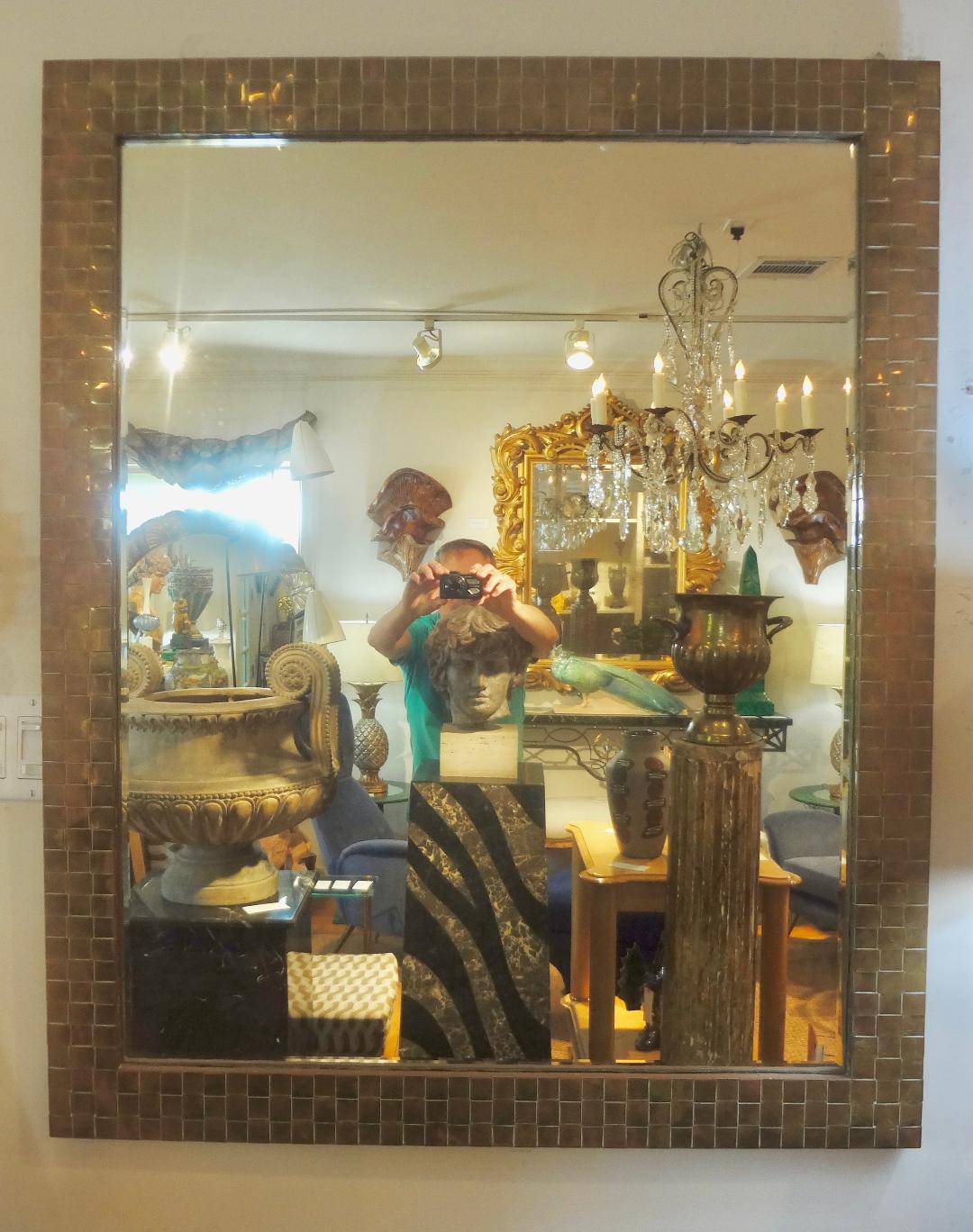 Italian Woven Brass Beveled Mirror For Sale 3