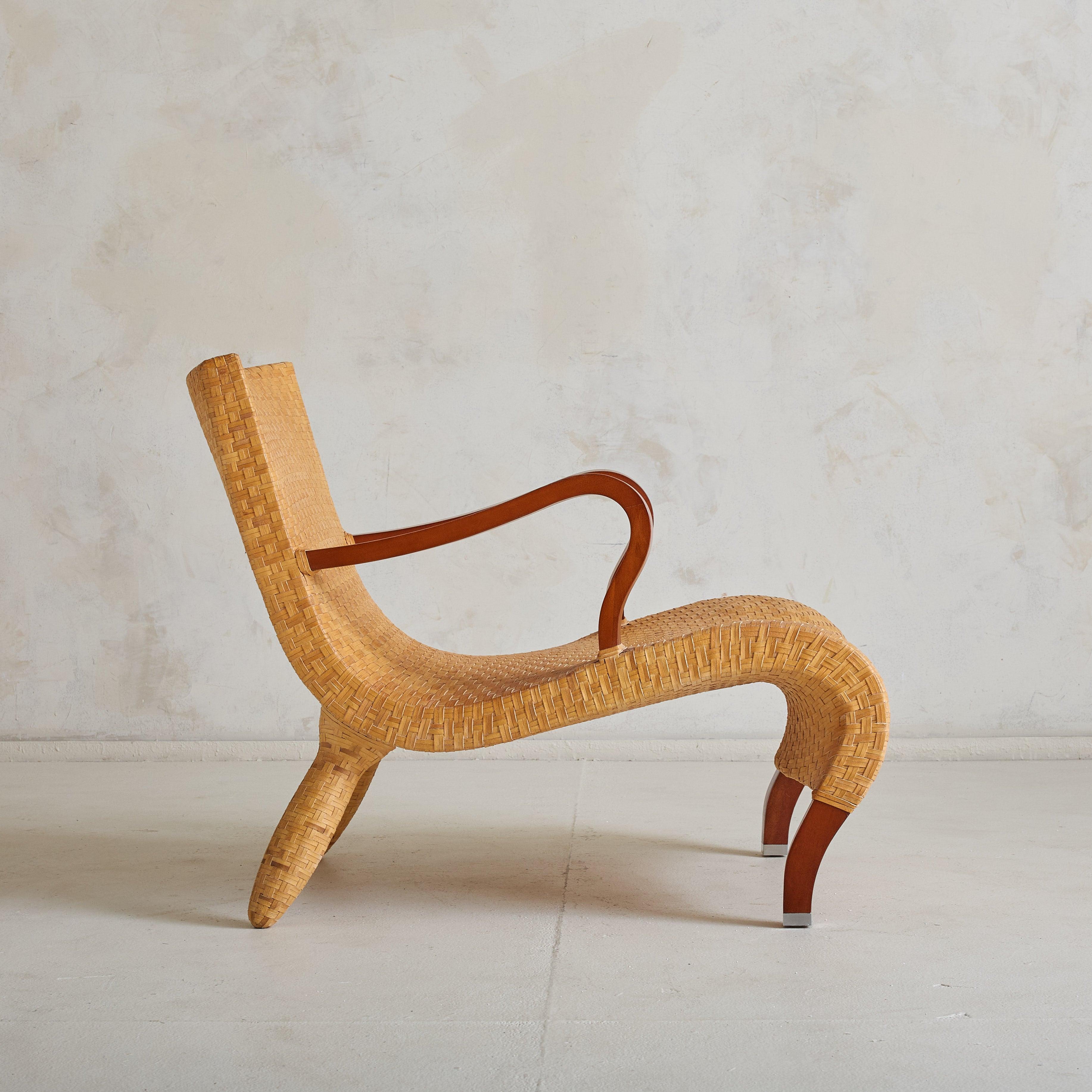 Mid-Century Modern Italian Woven Leather Armchair by Antonio Citterio for B&B Italia, 1970s