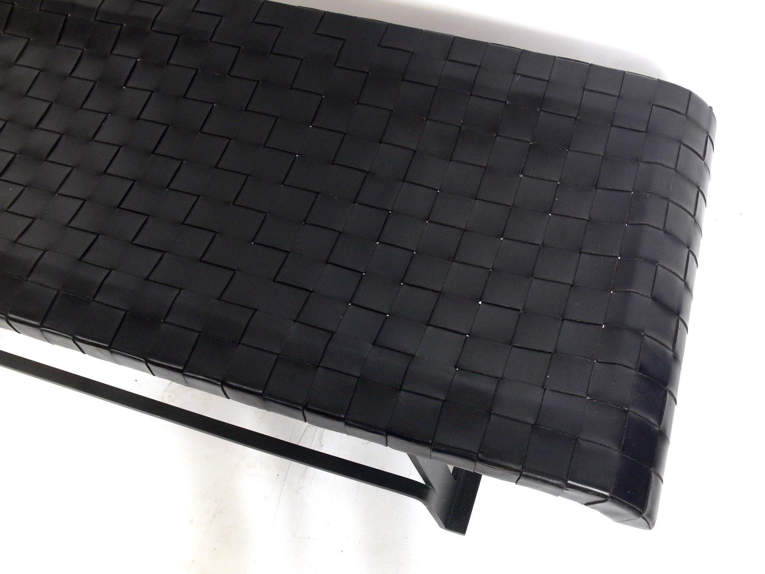 black woven leather bench