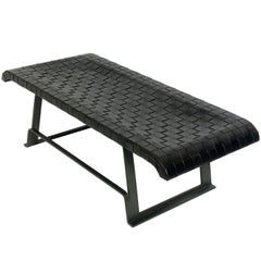 Italian Woven Leather Bench with Solid Bronze Base