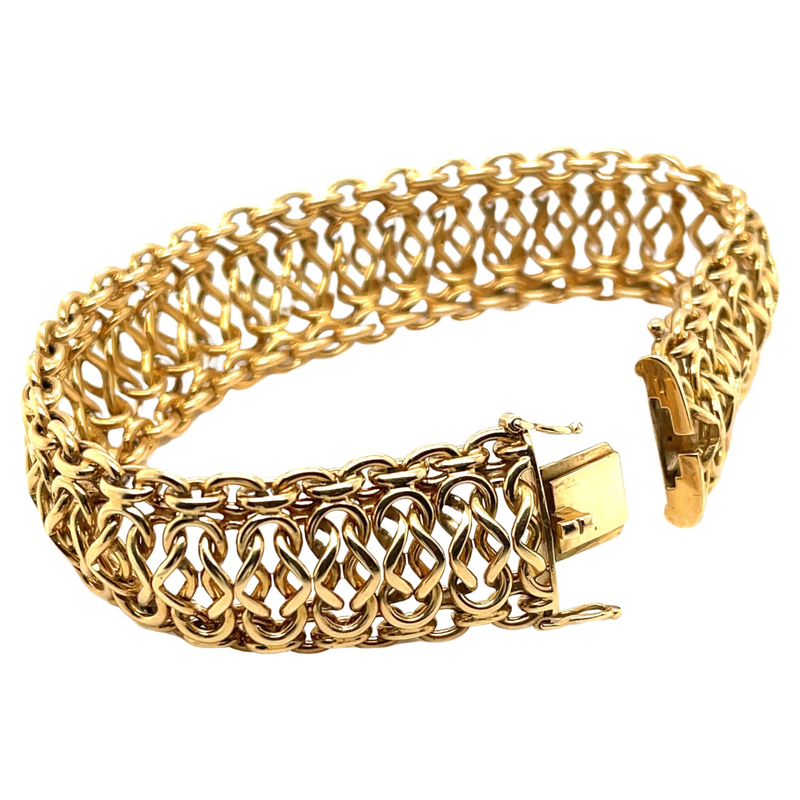 Bracelet italien tissé à maillons en or jaune 18 carats en vente