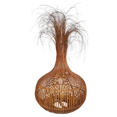 Italian Woven Rattan & Brass 'Onion Grass' Table Lamp, Circa 1970s