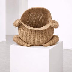 Italian Woven Rattan Frog Magazine Racks Basket Attributed to Mario Lopez Torres