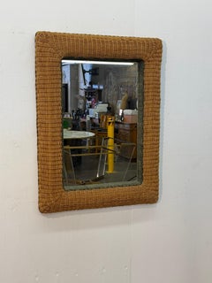 Italian Woven Rattan Mirror, 1970s