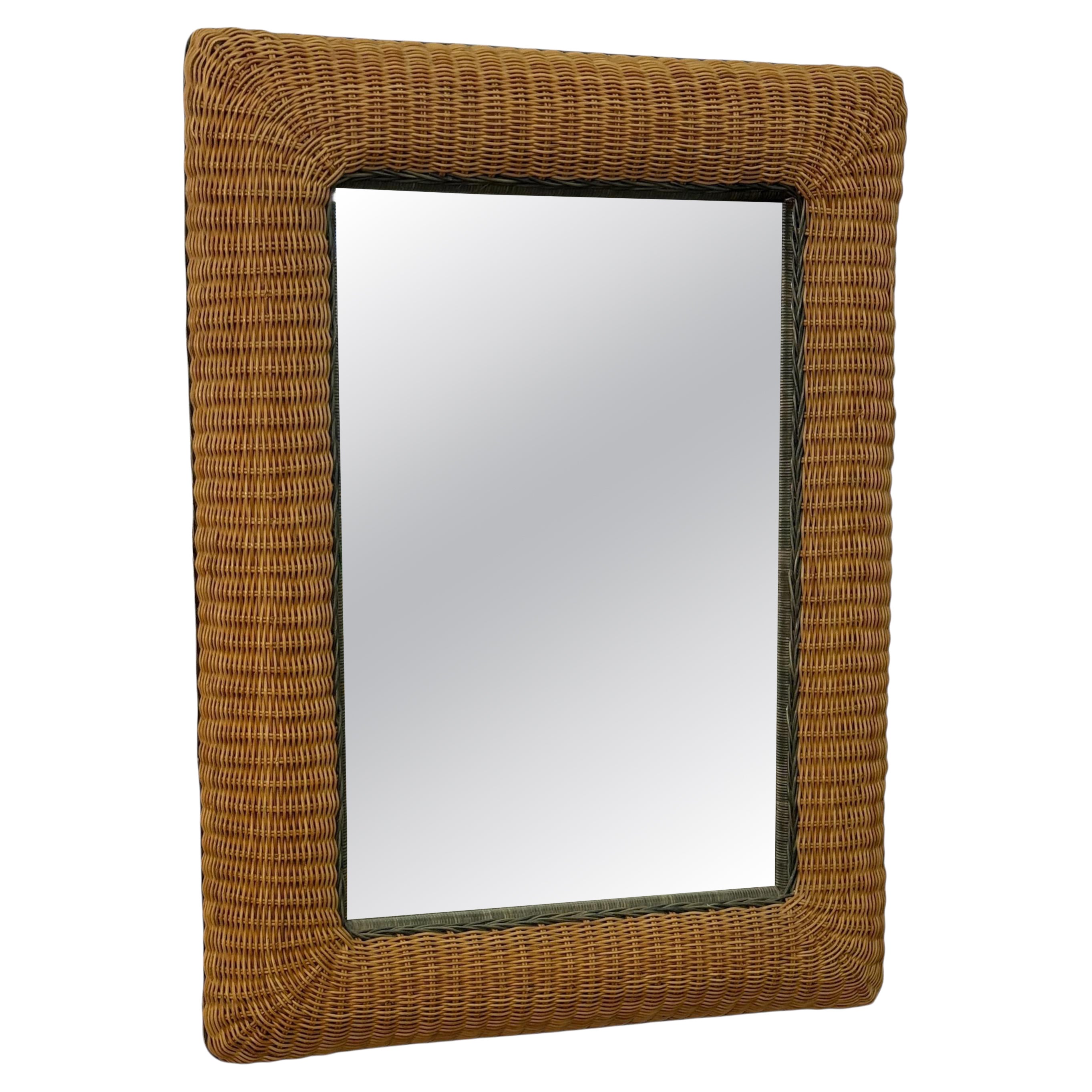 Italian Woven Rattan Mirror, 1970s